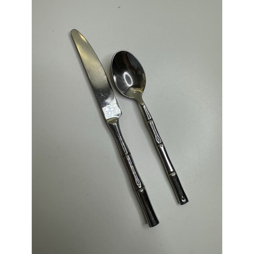 Cambridge Mambosa Bamboo Stainless Flatware Dinner Knife Teaspoon 2 PC